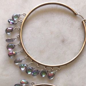 2” Sterling silver hoops with  24 topaz gemstones